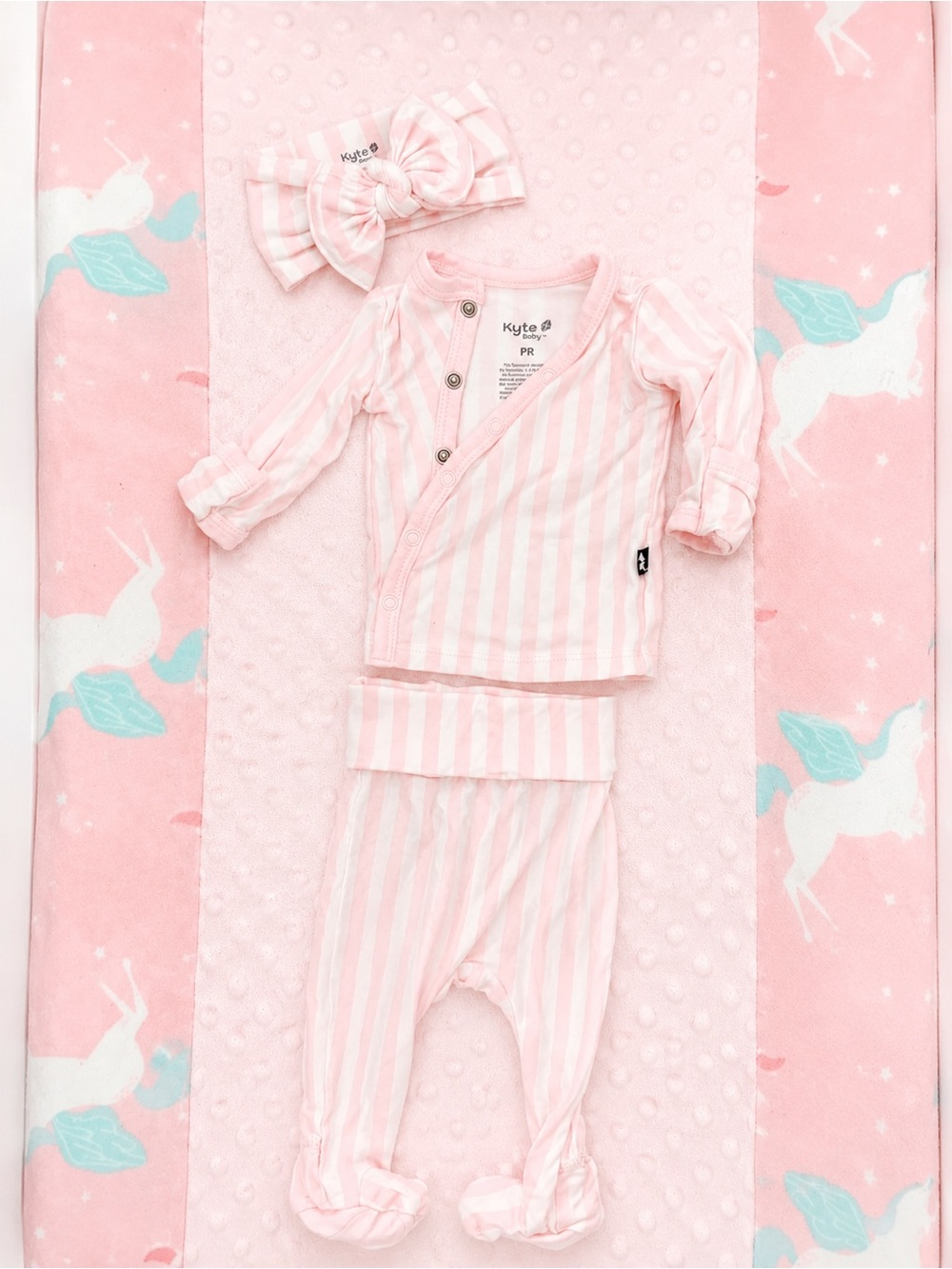 Kyte BABY Pink & White Stripe Infant Pajama Set with Headband